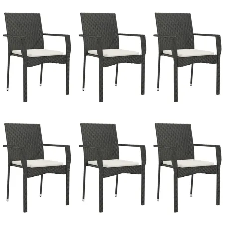 Ensemble à manger de jardin coussins 7pcs Noir Résine tressée
