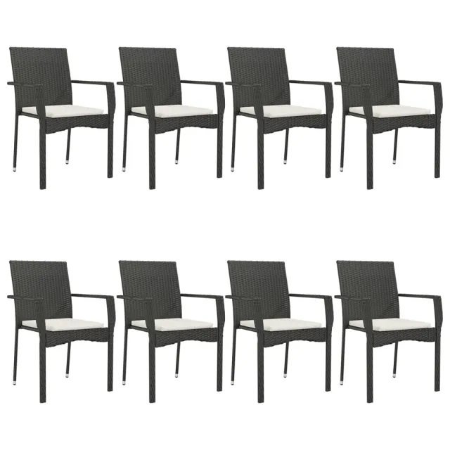 Ensemble à manger jardin 9pcs et coussins noir résine tressée