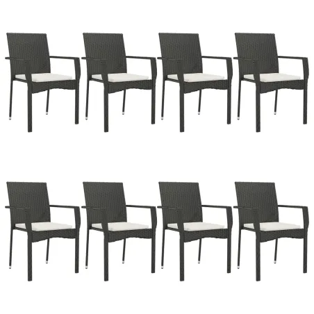 Ensemble à manger jardin 9pcs et coussins noir résine tressée