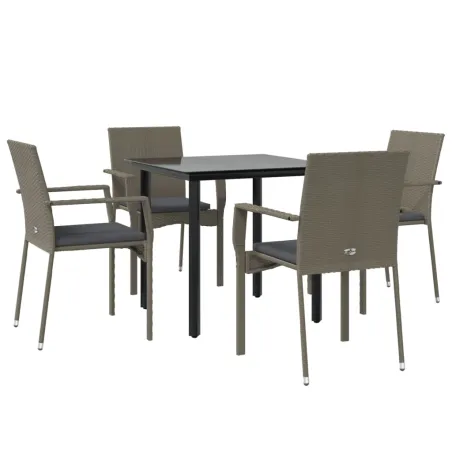 Ensemble à manger de jardin coussins 5 pcs noir et gris