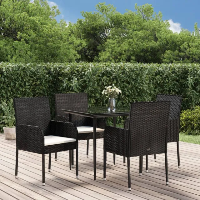 Ensemble à manger de jardin coussins 5pcs Noir Résine tressée