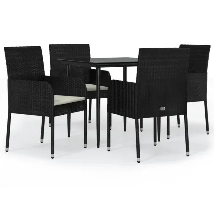 Ensemble à manger de jardin coussins 5pcs Noir Résine tressée 2