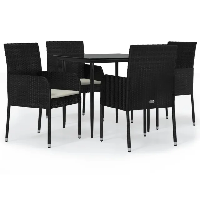 Ensemble à manger de jardin coussins 5pcs Noir Résine tressée