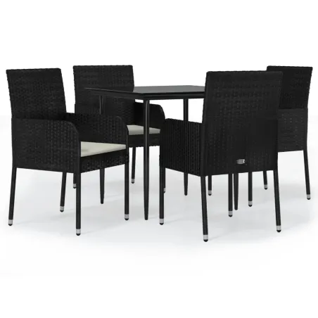 Ensemble à manger de jardin coussins 5pcs Noir Résine tressée