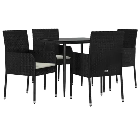 Ensemble à manger de jardin coussins 5pcs Noir Résine tressée