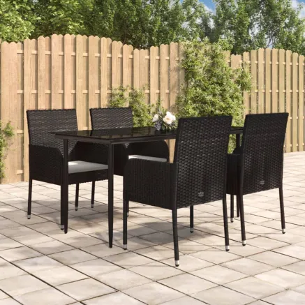 Ensemble à manger de jardin coussins 5pcs Noir Résine tressée