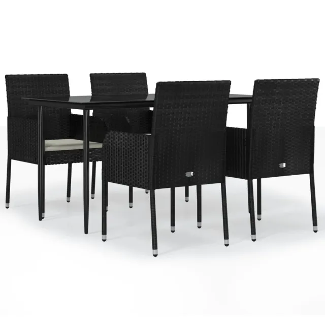 Ensemble à manger de jardin coussins 5pcs Noir Résine tressée
