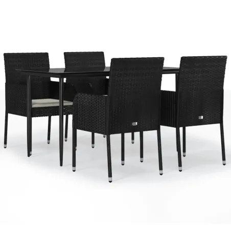 Ensemble à manger de jardin coussins 5pcs Noir Résine tressée