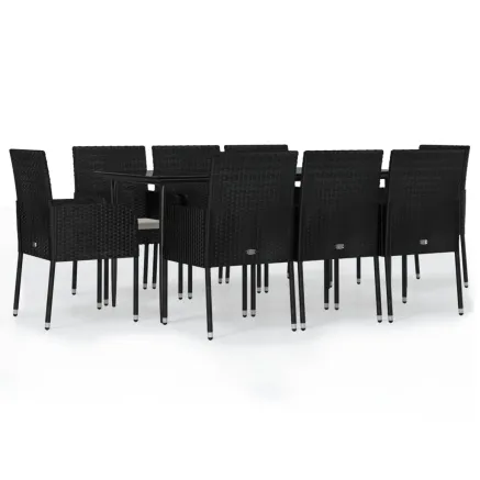 Ensemble à manger jardin 9pcs et coussins noir résine tressée 2