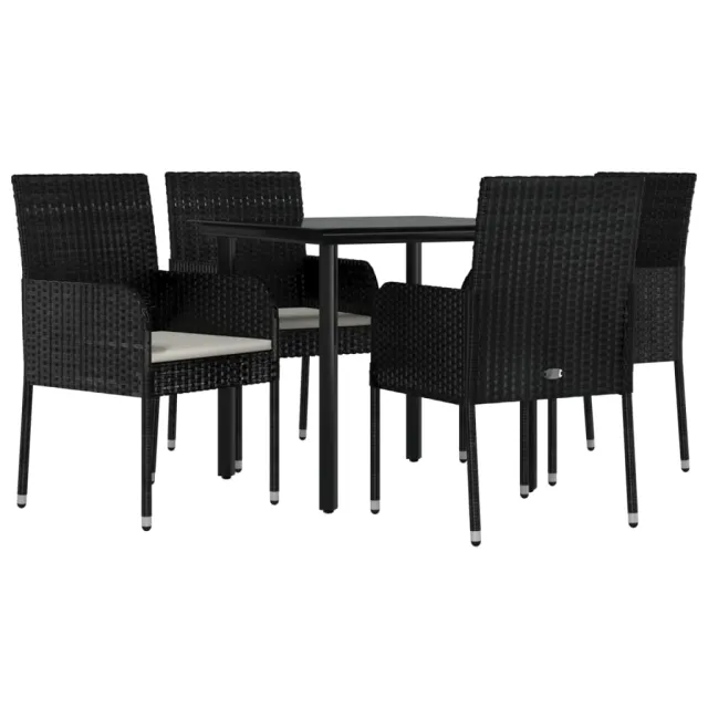 Ensemble à manger de jardin coussins 5pcs Noir Résine tressée