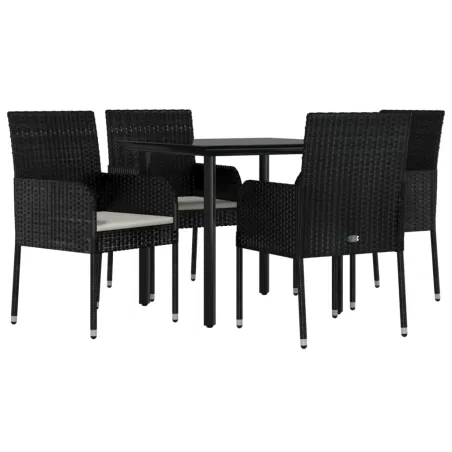 Ensemble à manger de jardin coussins 5pcs Noir Résine tressée