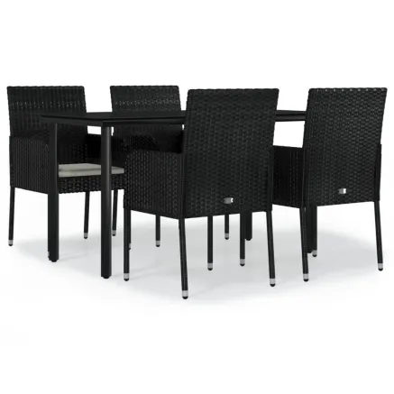 Ensemble à manger de jardin coussins 5pcs Noir Résine tressée 2