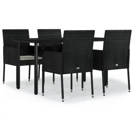 Ensemble à manger de jardin coussins 5pcs Noir Résine tressée
