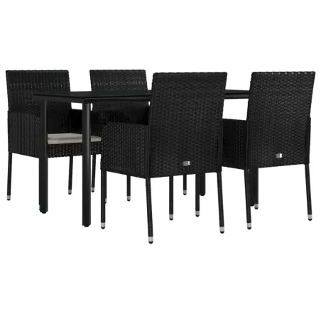 Ensemble à manger de jardin coussins 5pcs Noir Résine tressée