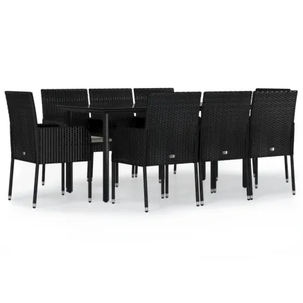 Ensemble à manger jardin 9pcs et coussins noir résine tressée 2