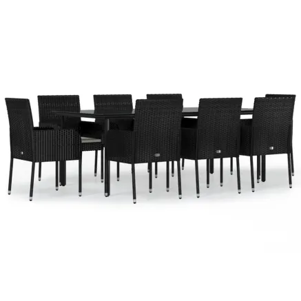 Ensemble à manger jardin 9pcs et coussins noir résine tressée 2
