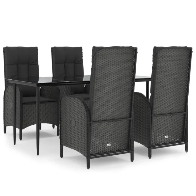 Ensemble à manger de jardin coussins 5pcs Noir Résine tressée
