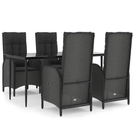 Ensemble à manger de jardin coussins 5pcs Noir Résine tressée