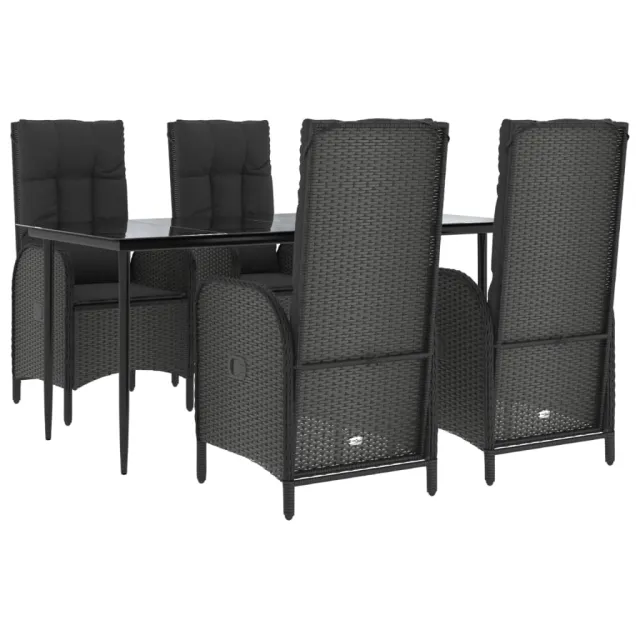 Ensemble à manger de jardin coussins 5pcs Noir Résine tressée