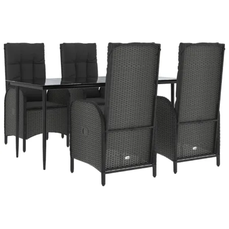 Ensemble à manger de jardin coussins 5pcs Noir Résine tressée