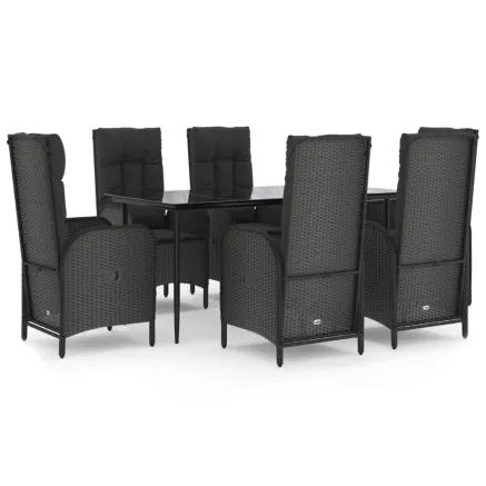 Ensemble à manger de jardin coussins 7pcs Noir Résine tressée 2