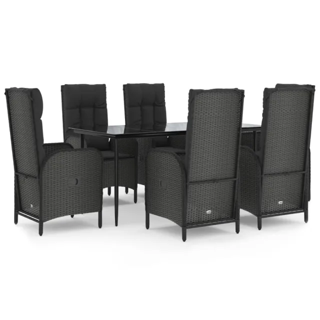 Ensemble à manger de jardin coussins 7pcs Noir Résine tressée