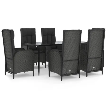 Ensemble à manger de jardin coussins 7pcs Noir Résine tressée