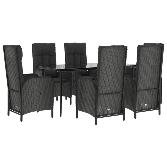 Ensemble à manger de jardin coussins 7pcs Noir Résine tressée