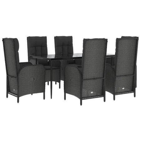 Ensemble à manger de jardin coussins 7pcs Noir Résine tressée