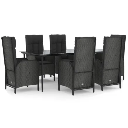 Ensemble à manger de jardin coussins 7pcs Noir Résine tressée 2