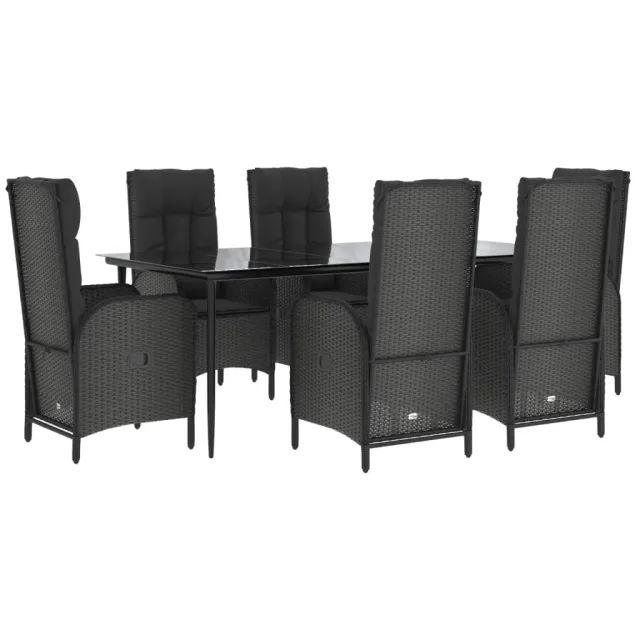 Ensemble à manger de jardin coussins 7pcs Noir Résine tressée