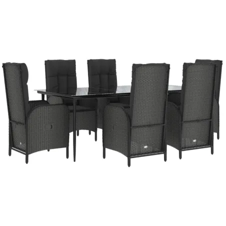 Ensemble à manger de jardin coussins 7pcs Noir Résine tressée