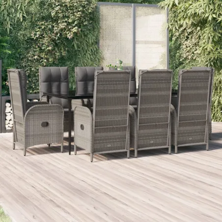 Ensemble à manger de jardin 9pcs et coussins noir et gris