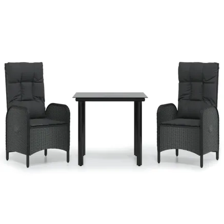 Ensemble à manger de jardin avec coussins 3 pcs Noir 2