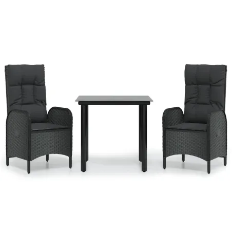 Ensemble à manger de jardin avec coussins 3 pcs Noir