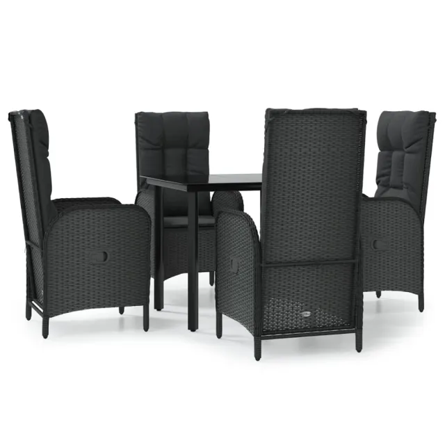 Ensemble à manger de jardin coussins 5pcs Noir Résine tressée