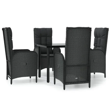 Ensemble à manger de jardin coussins 5pcs Noir Résine tressée
