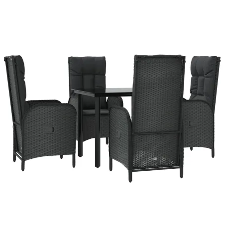 Ensemble à manger de jardin coussins 5pcs Noir Résine tressée