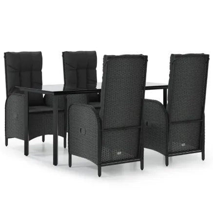 Ensemble à manger de jardin coussins 5pcs Noir Résine tressée 2