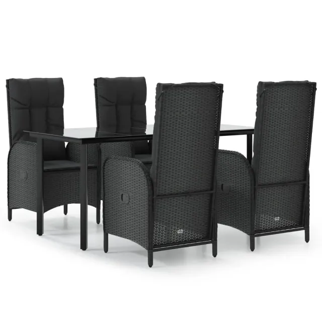 Ensemble à manger de jardin coussins 5pcs Noir Résine tressée