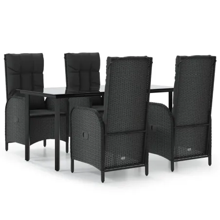 Ensemble à manger de jardin coussins 5pcs Noir Résine tressée
