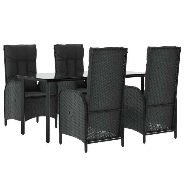 Ensemble à manger de jardin coussins 5pcs Noir Résine tressée