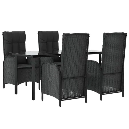 Ensemble à manger de jardin coussins 5pcs Noir Résine tressée