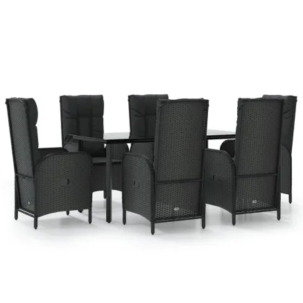 Ensemble à manger de jardin coussins 7pcs Noir Résine tressée 2