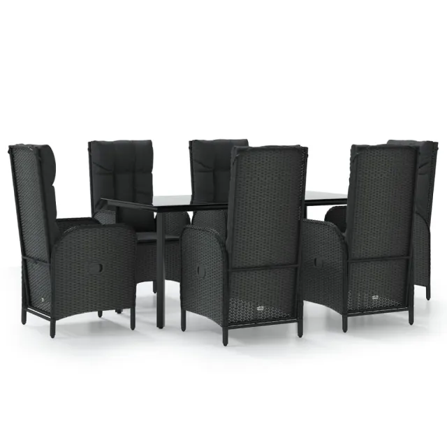 Ensemble à manger de jardin coussins 7pcs Noir Résine tressée