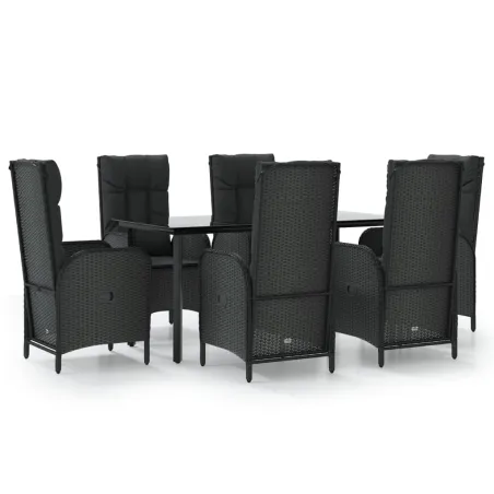 Ensemble à manger de jardin coussins 7pcs Noir Résine tressée