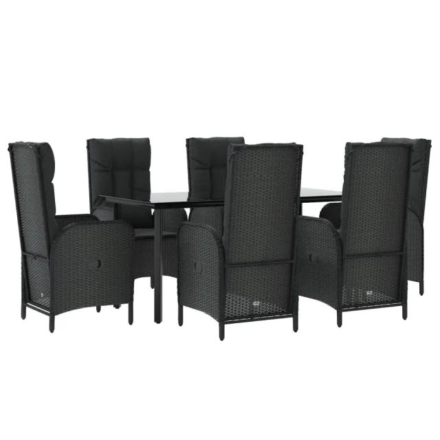 Ensemble à manger de jardin coussins 7pcs Noir Résine tressée