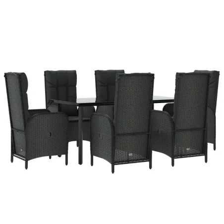 Ensemble à manger de jardin coussins 7pcs Noir Résine tressée
