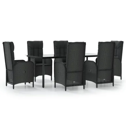 Ensemble à manger de jardin coussins 7pcs Noir Résine tressée 2