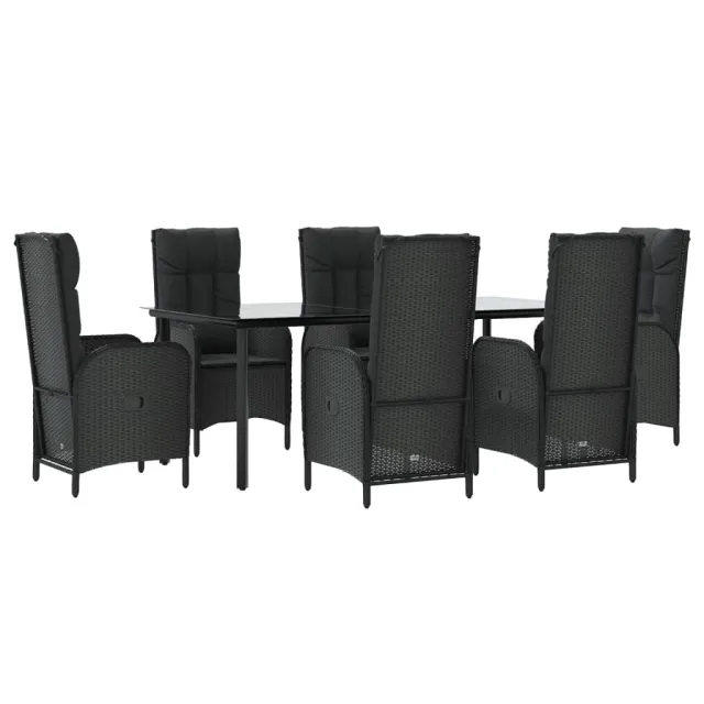 Ensemble à manger de jardin coussins 7pcs Noir Résine tressée